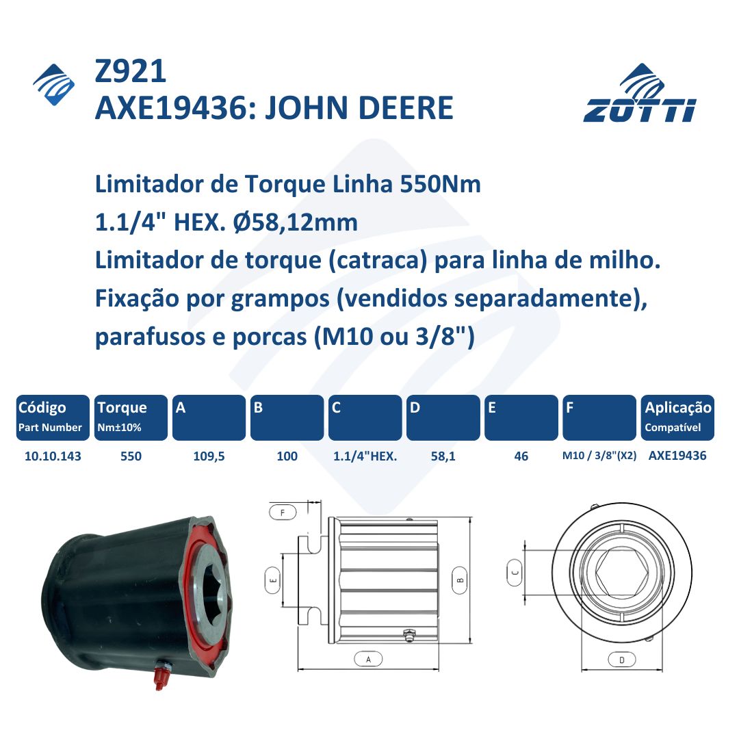 Z921 LIMITADOR DE TORQUE LINHA 550NM 1.1/4 - JOHN DEERE: AXE19436